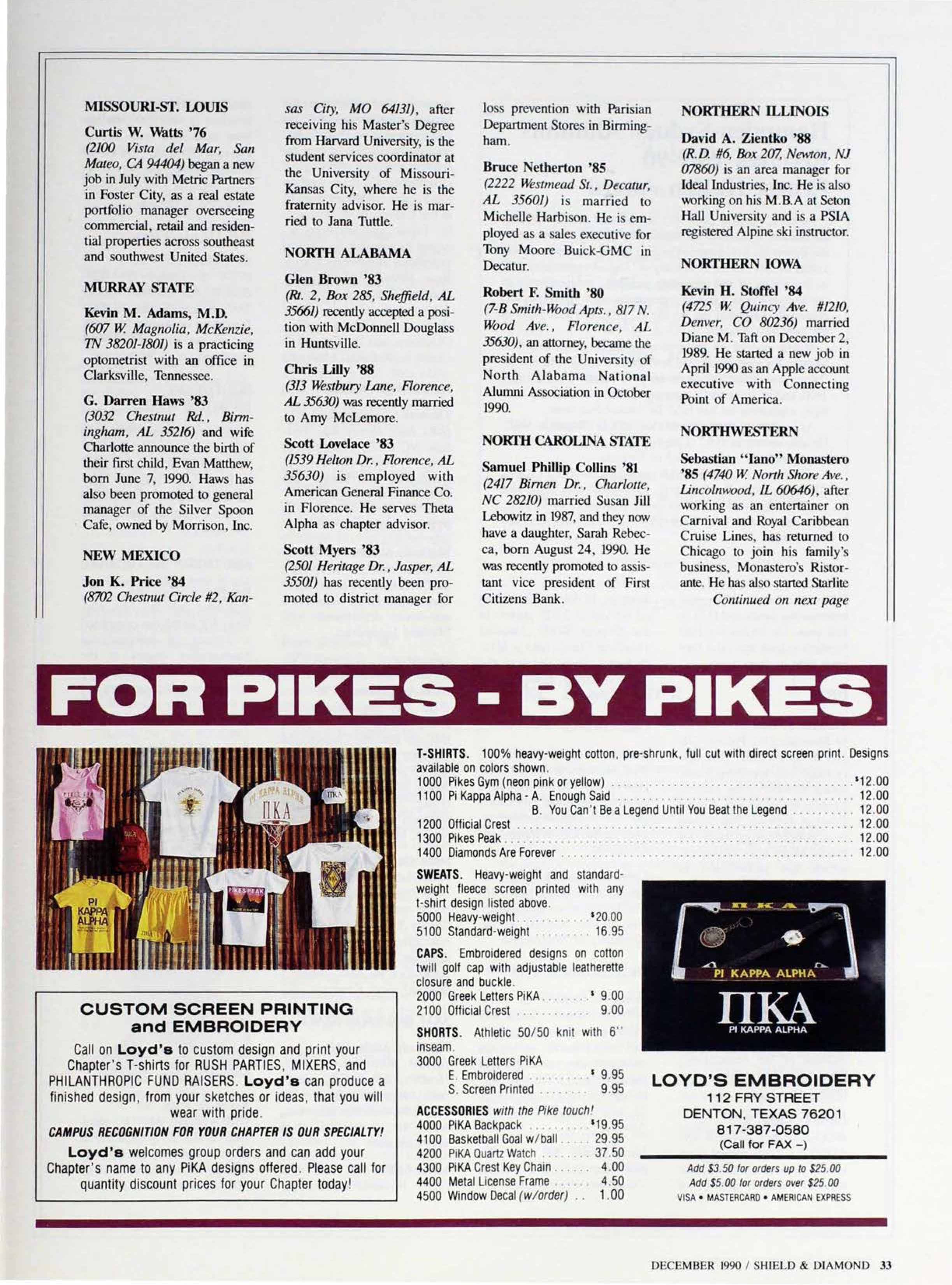 Loyd's Embroidery Advertisement, December 1990